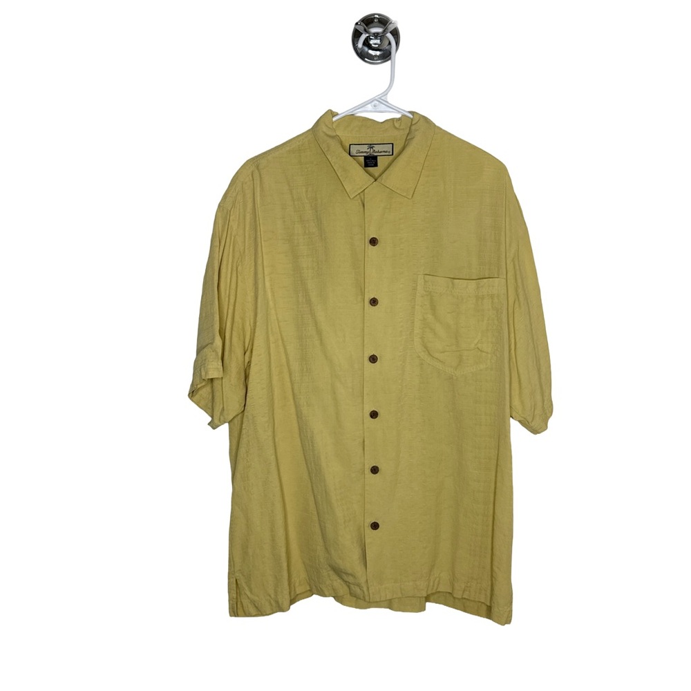 Tommy Bahama Shirt Men’s Large Yellow Silk Beach Short Sleeve Button-Up Tropical